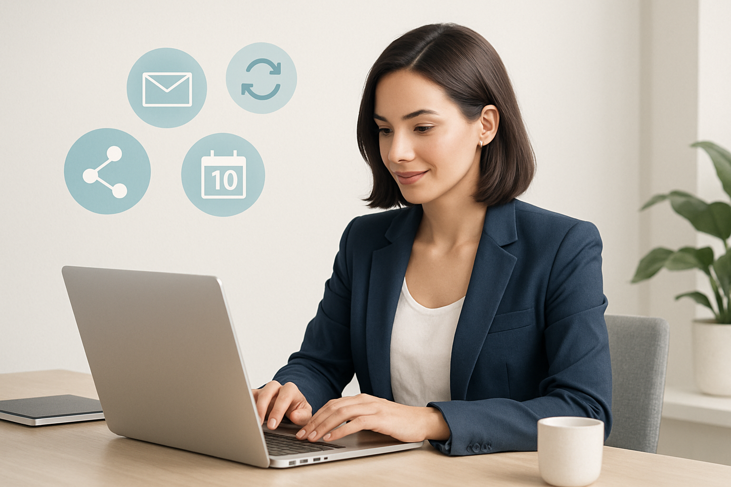 Professional businesswoman with automation workflow